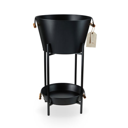 Black Beverage Ice Bucket with Tray and Stand