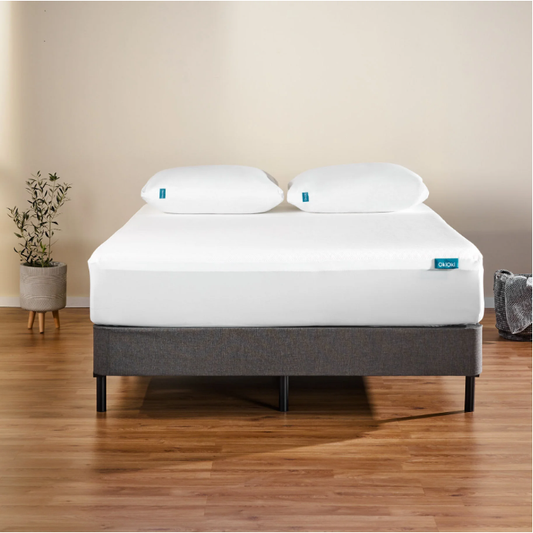 OkiOki King Mattress Protector on white king bed with two pillows by HouseOfZazla on Tampa Home & Garden Store