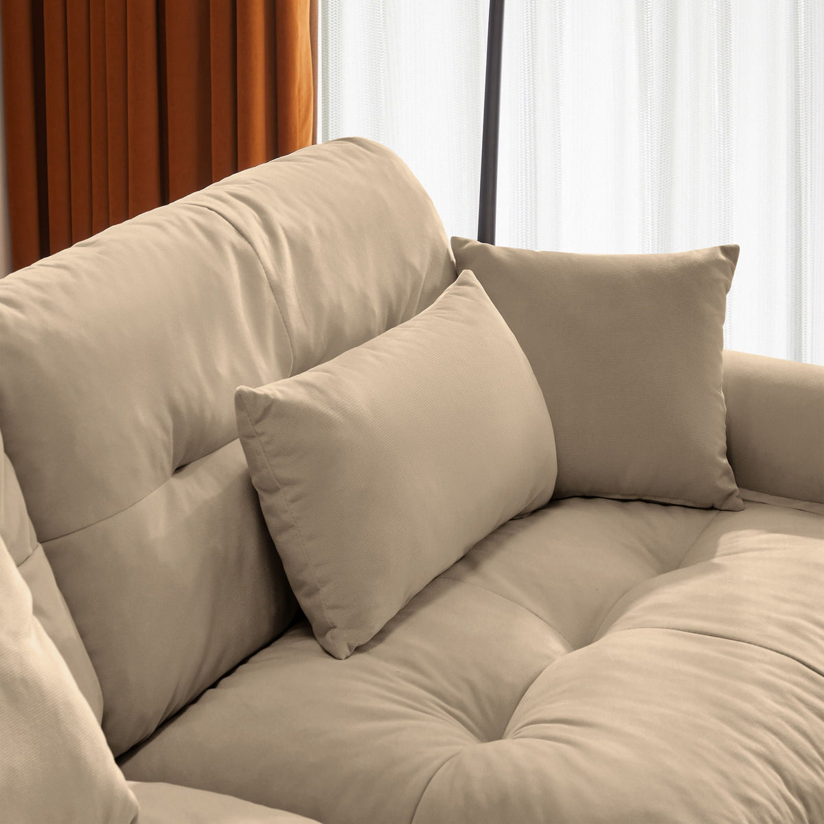 Modern Sectional Sofa With Ottoman in beige fabric with waist and throw pillows, HouseOfZazla on Tampa Home & Garden Store