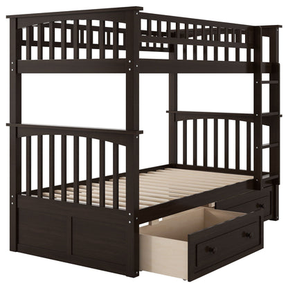 Bunk Bed With Drawers, Convertible Design in espresso wood by HouseOfZazla with drawers on Tampa Home & Garden Store