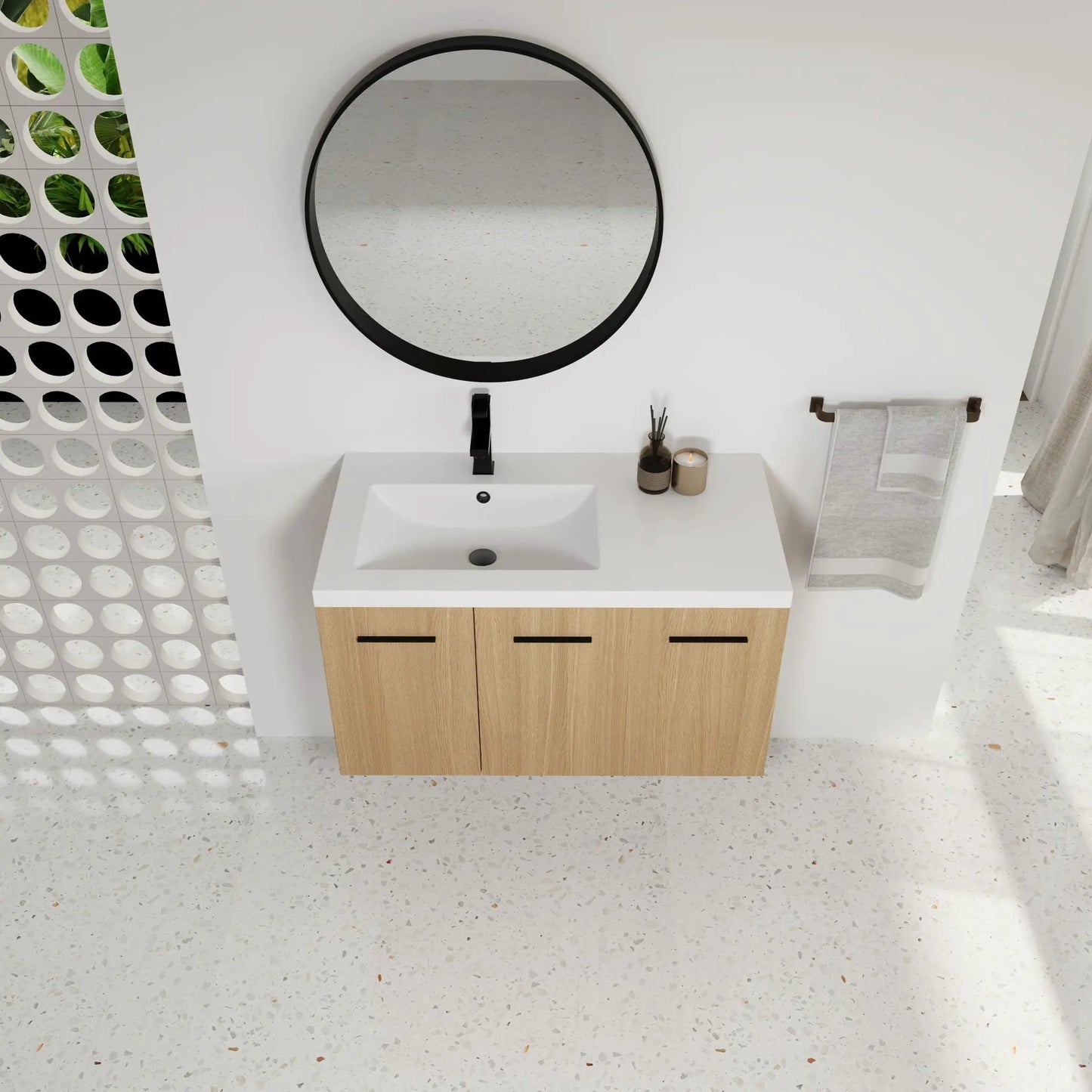 Wall Mounted Floating Vanity with Sink, 3 Doors