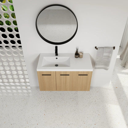 Wall Mounted Floating Vanity with Sink, 3 Doors