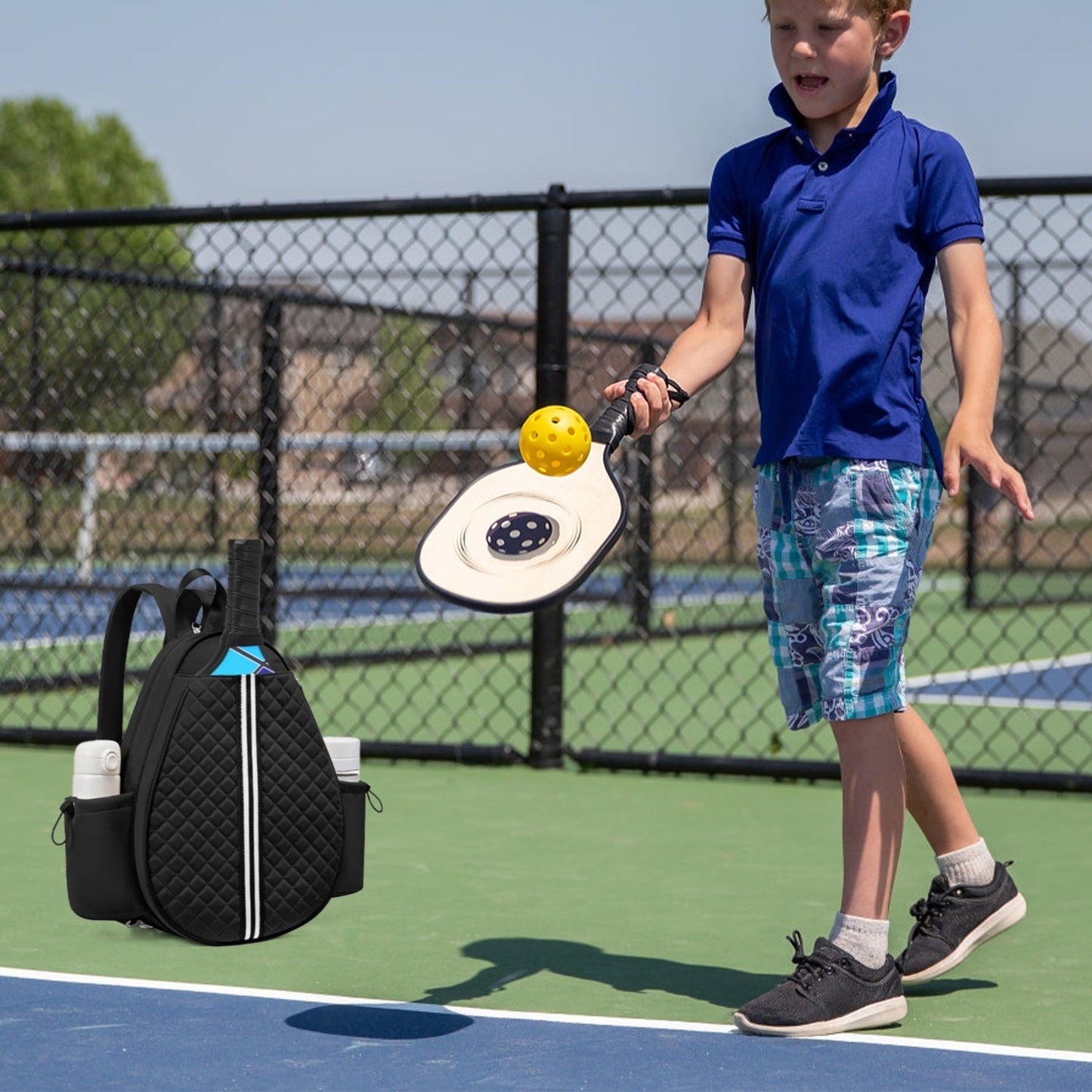 GemGear pickleball sling bag, black quilted waterproof backpack with wet pocket on Tampa Home & Garden Store