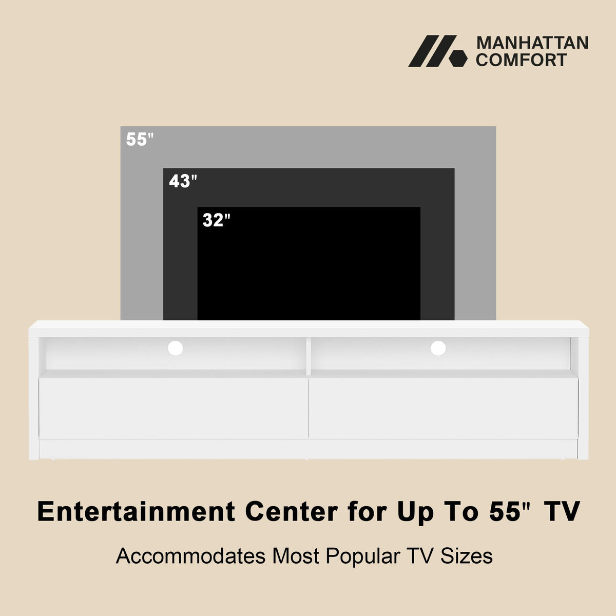 Modern 70in white TV stand with full-extension drawers Manhattan Comfort on Tampa Home & Garden Store