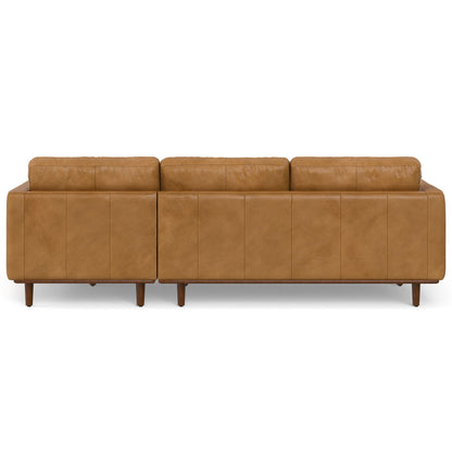 Morrison Upholstered Sectional Sofa by HouseOfZazla in tan leather with exposed wooden legs on Tampa Home & Garden Store