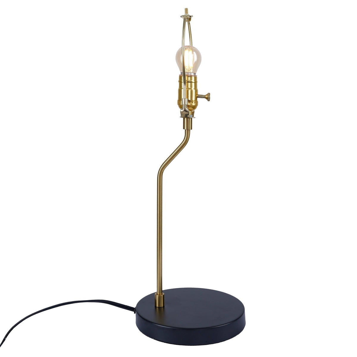 Desk lamp black base with brass stem and exposed bulb on Tampa Home & Garden Store