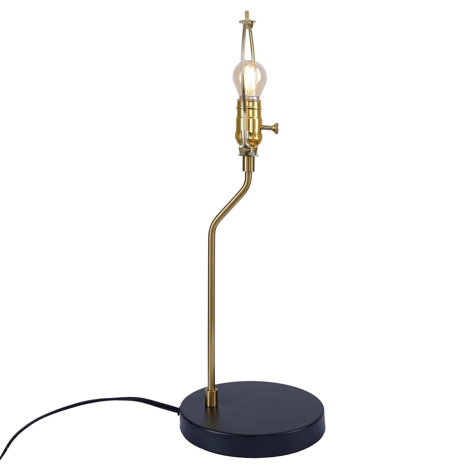 Desk lamp black base with brass stem and exposed bulb on Tampa Home & Garden Store