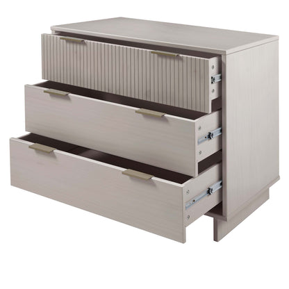 Solid Wood 3-Drawer Dresser with Ribbed Fronts, light finish, gold handles on Tampa Home & Garden Store