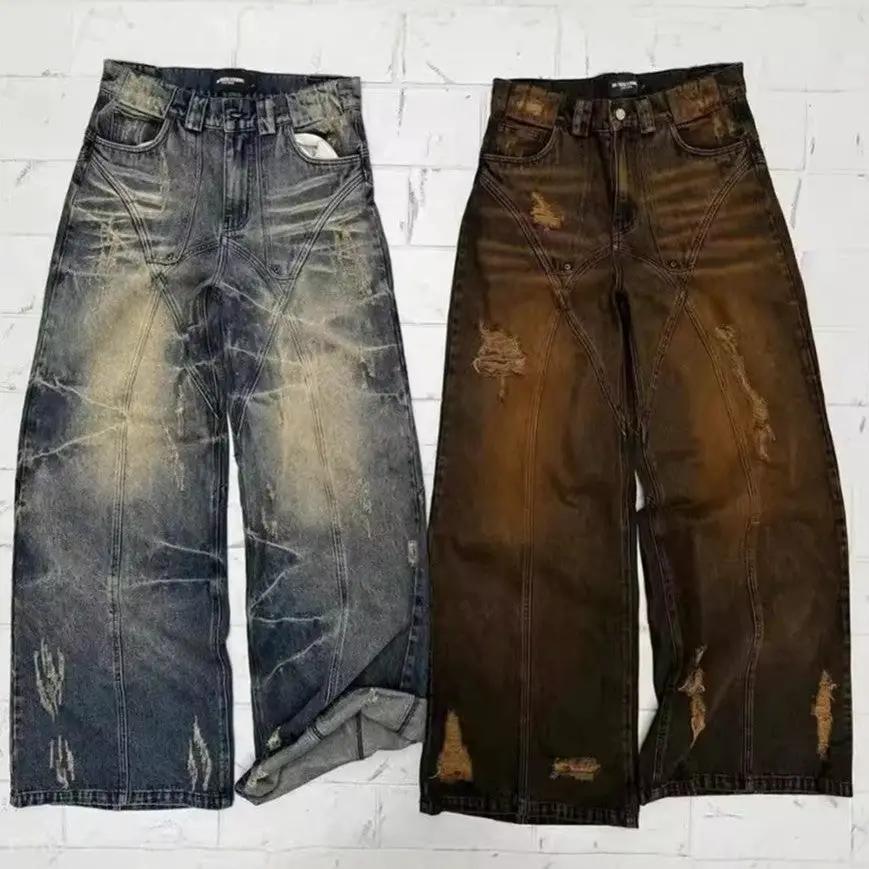 American High Street Straight Yellow Mud Dyed Jeans by FLIPSTYLEZLLC, distressed denim, 2 pairs on Tampa Home & Garden Store