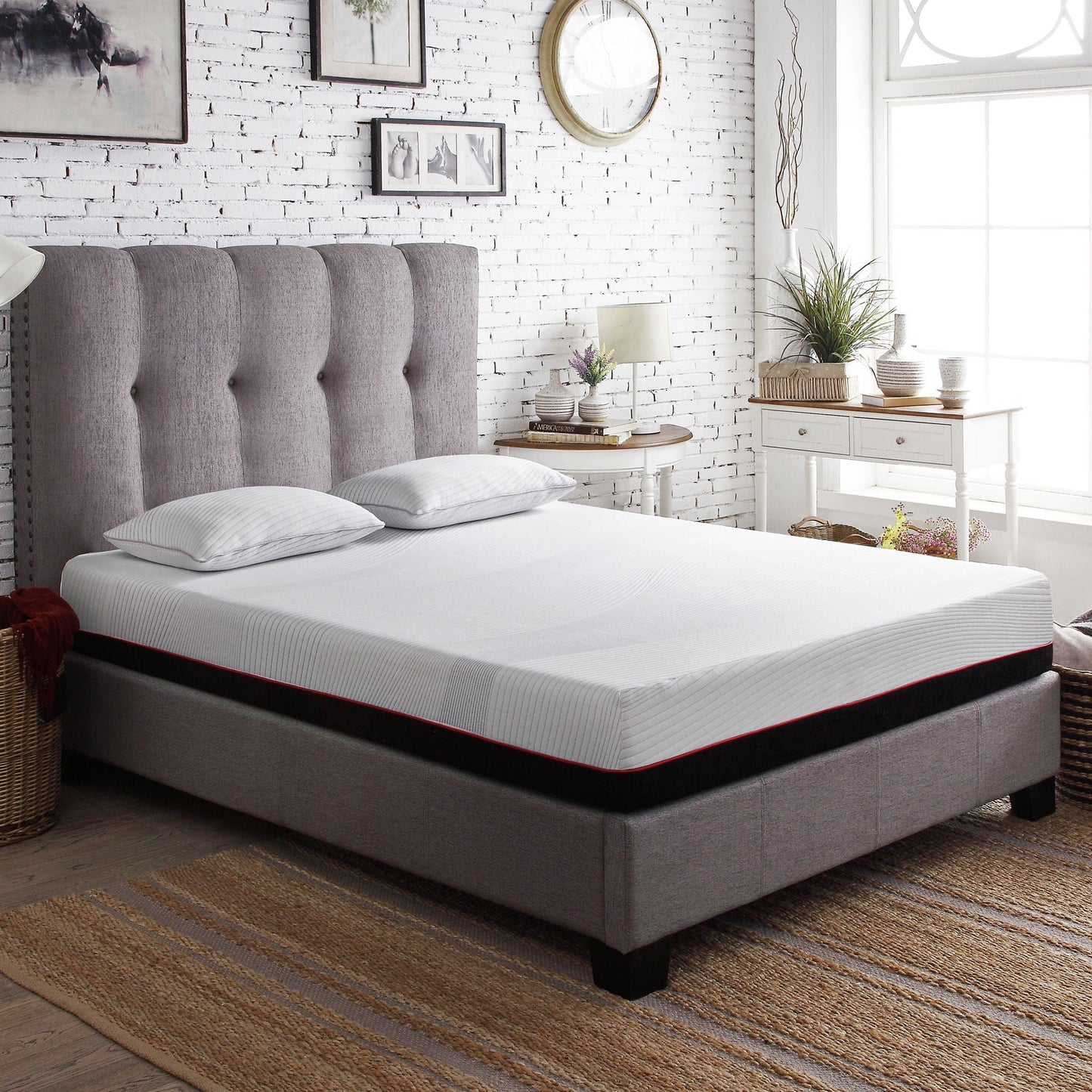 10-inch Regen Cooling Copper Infused Memory Foam Mattress HouseOfZazla grey upholstered bed on Tampa Home & Garden Store