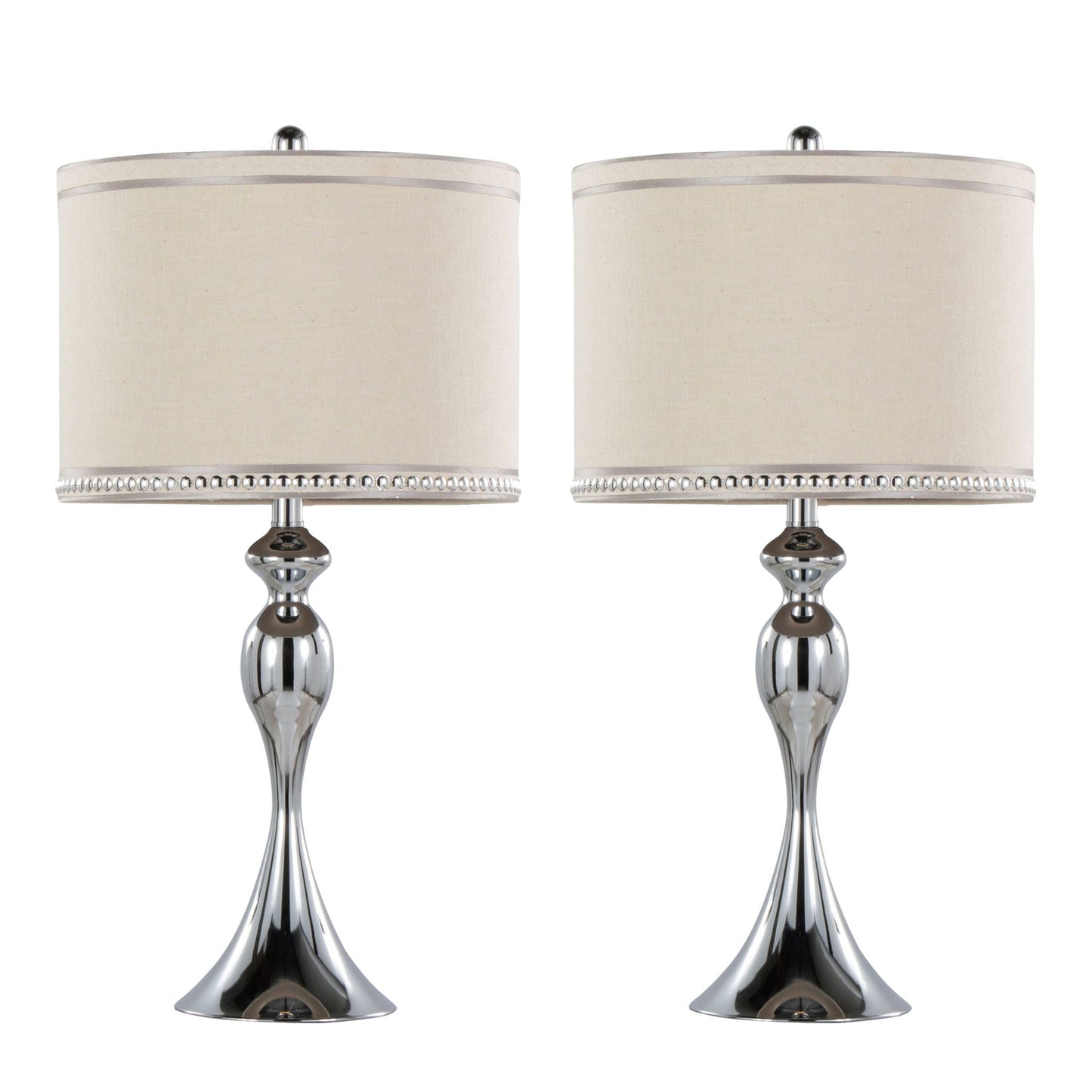Ashland table lamp set polished chrome bases cream shades with beaded trim pair on Tampa Home & Garden Store