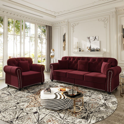 Upholstered Sofa Set with Nailhead and Pillows