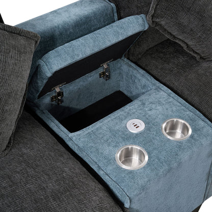 3-piece sectional sofa with removable ottomans in gray and light blue; USB ports and cup holders on Tampa Home & Garden Store