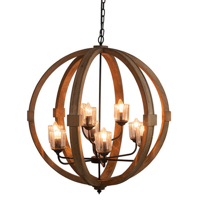Chandelier wooden orb with adjustable chain and candle-style glass bulbs HouseOfZazla on Tampa Home & Garden Store