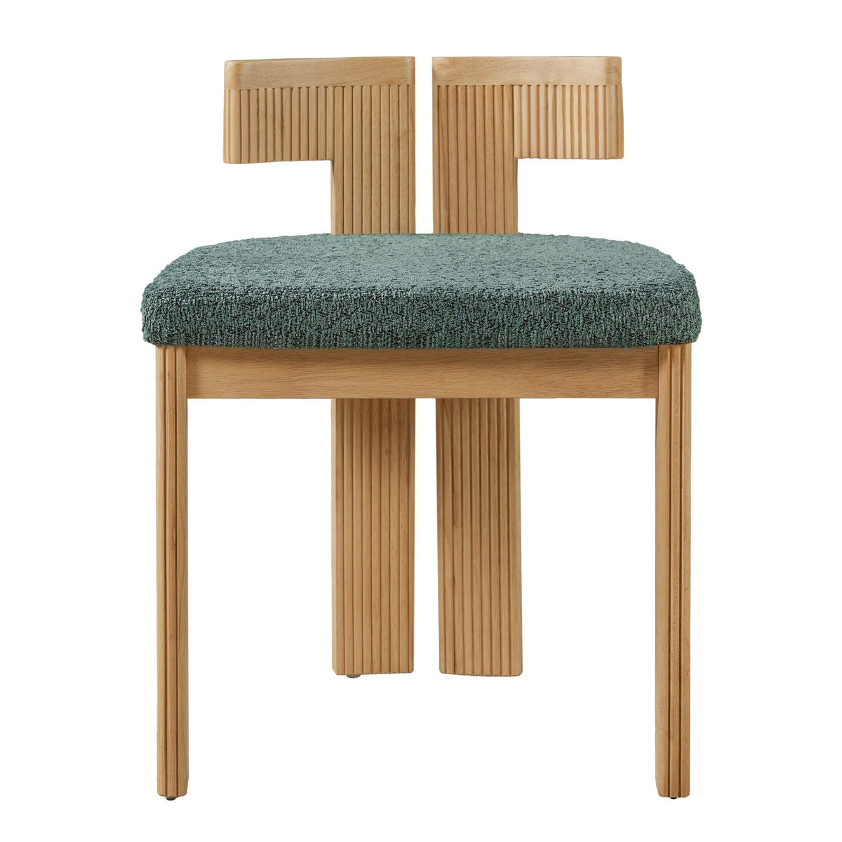 Boucle upholstered indoor dining chair set of 2 with rubber wood frame and blue-green cushion on Tampa Home & Garden Store