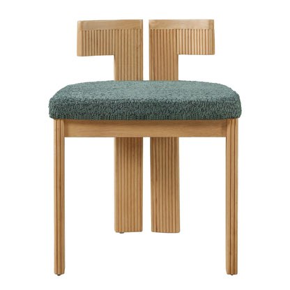 Boucle upholstered indoor dining chair set of 2 with rubber wood frame and blue-green cushion on Tampa Home & Garden Store