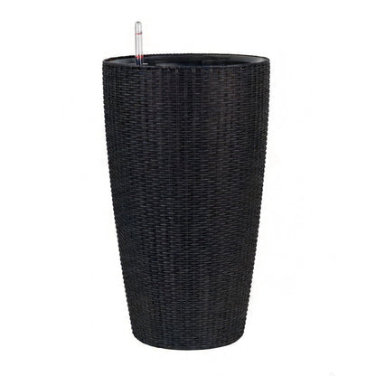 Tall black woven planter with water level monitor and auto-watering system on Tampa Home & Garden Store