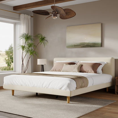 King Size Beige and Chunky Upholstered Bed Frame