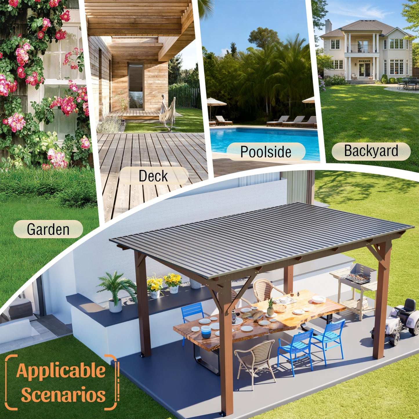 13x10ft Wooden Garden Gazebo with Metal Roof pergola by HouseOfZazla backyard on Tampa Home & Garden Store