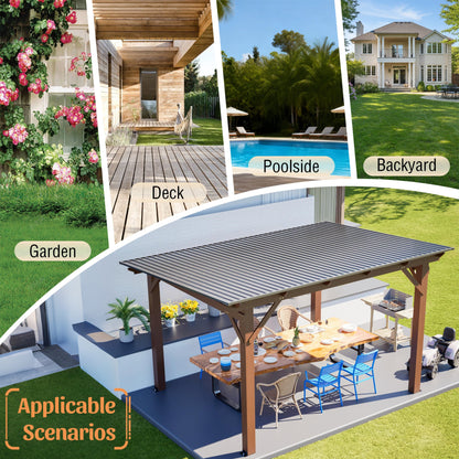 13x10ft Wooden Garden Gazebo with Metal Roof pergola by HouseOfZazla backyard on Tampa Home & Garden Store