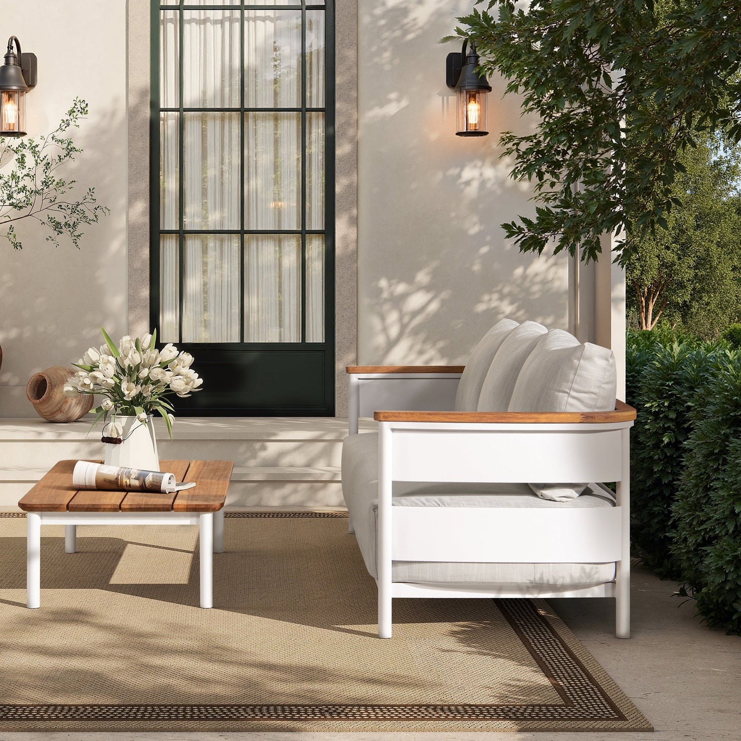 Rhodes 2pc Teak and Aluminum Outdoor Sofa Set