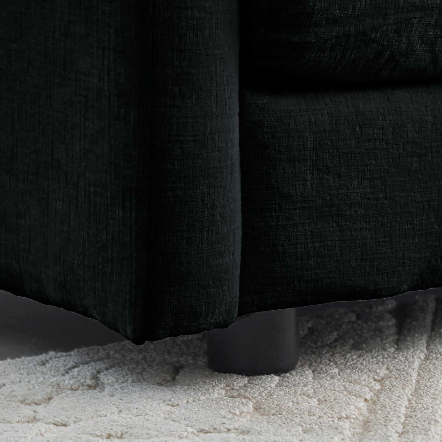 Comfy Deep Single Seat Sofa Upholstered Reading Armchair dark charcoal fabric closeup on carpet on Tampa Home & Garden Store