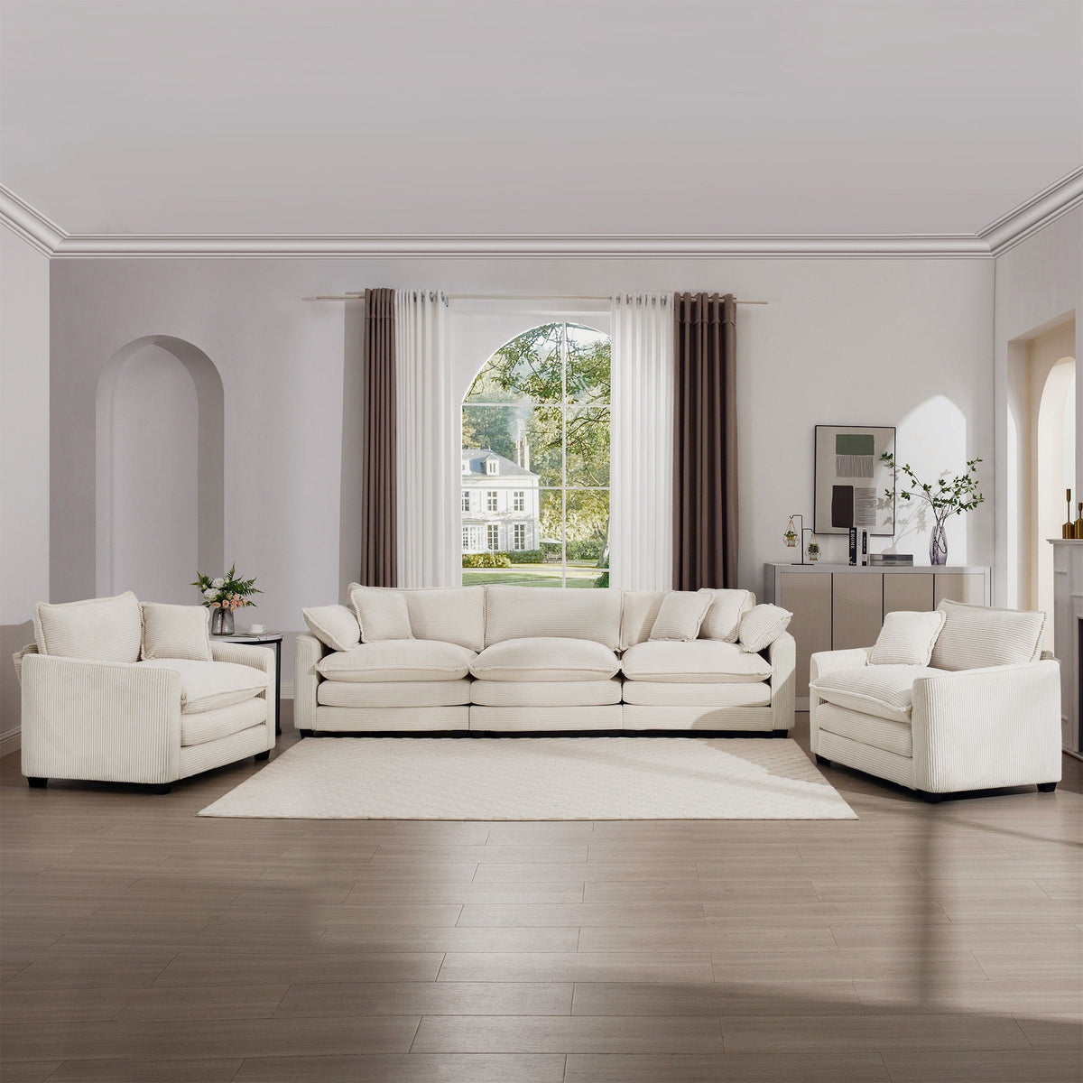 3-Piece Living Room Set HouseOfZazla: oversized sectional with deep seats, cream fabric on Tampa Home & Garden Store
