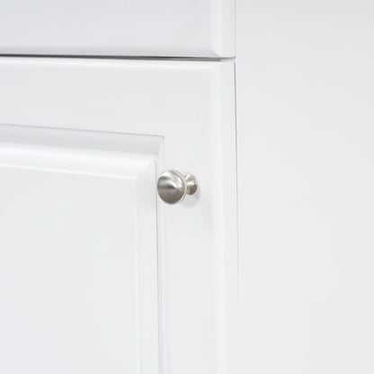 White bathroom vanity cabinet door with a brushed nickel round knob on Tampa Home & Garden Store