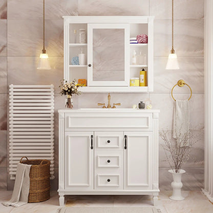 Bathroom vanity with top sink and mirror, white wood, 2 doors 2 drawers Unique Piece Furniture on Tampa Home & Garden Store