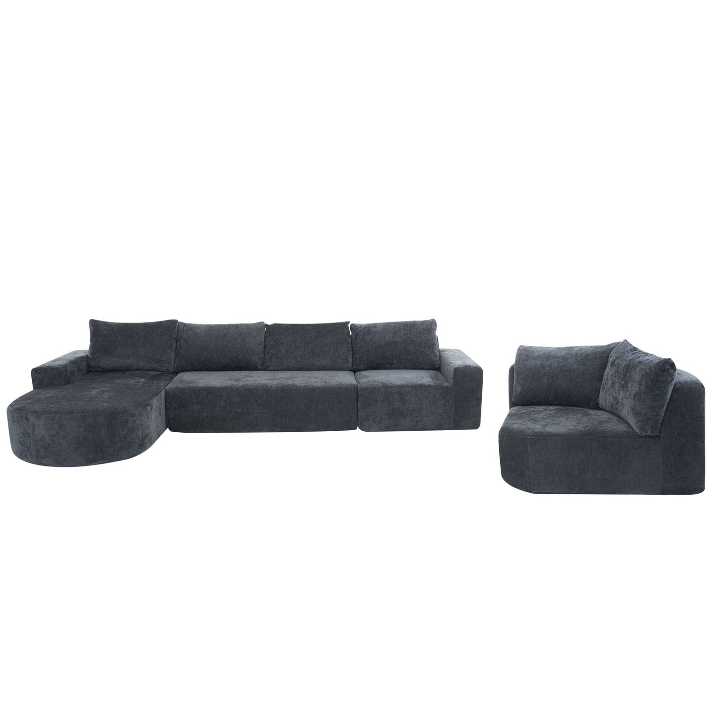 Modular cloud sectional sofa set in dark gray velvet upholstery, U-shaped with deep seats HouseOfZazla on Tampa Home & Garden Store
