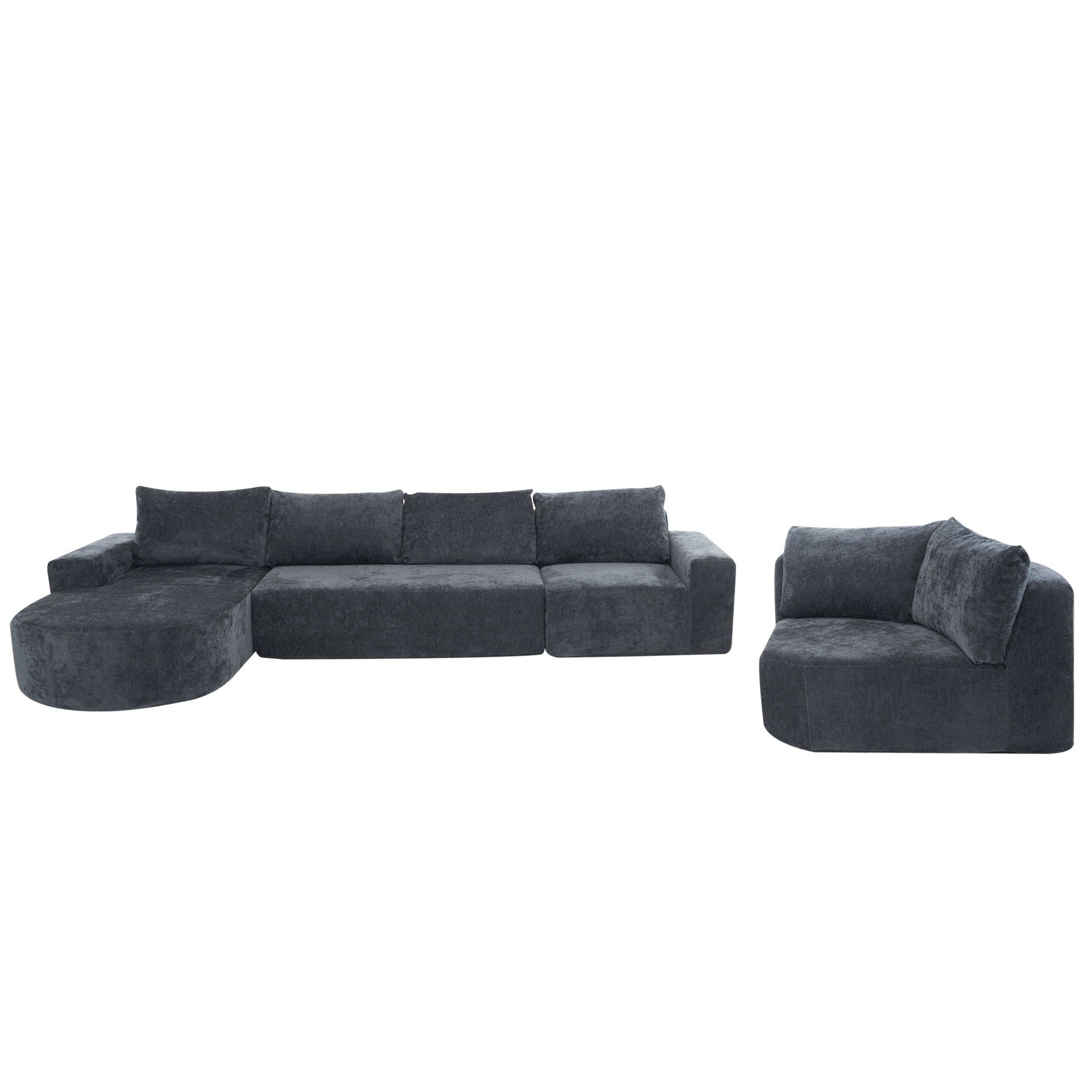 Modular cloud sectional sofa set in dark gray velvet upholstery, U-shaped with deep seats HouseOfZazla on Tampa Home & Garden Store