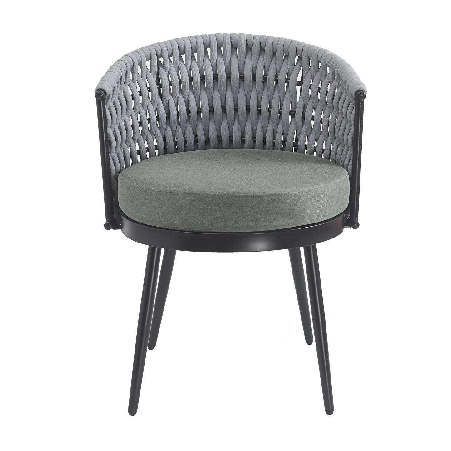 Outdoor Dining Chair HouseOfZazla, gray woven back with matching gray cushion, black metal frame on Tampa Home & Garden Store