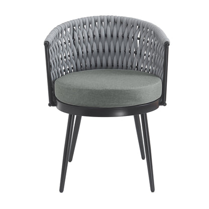 Outdoor Dining Chair HouseOfZazla, gray woven back with matching gray cushion, black metal frame on Tampa Home & Garden Store