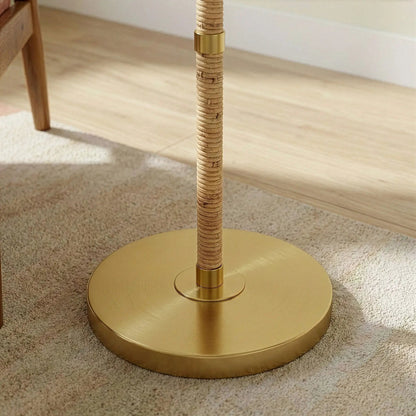 Stellar linen shade floor lamp with rope-wrapped natural column and gold base on Tampa Home & Garden Store