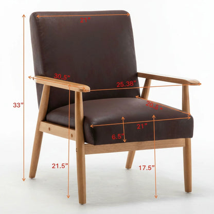 Brown Wide Arm Chair Solid Wood Frame Upholstery