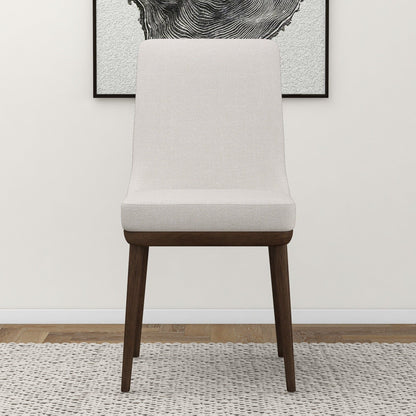 Mid-Century Modern dining chair set of 2 with cream fabric upholstery and dark wood legs on Tampa Home & Garden Store