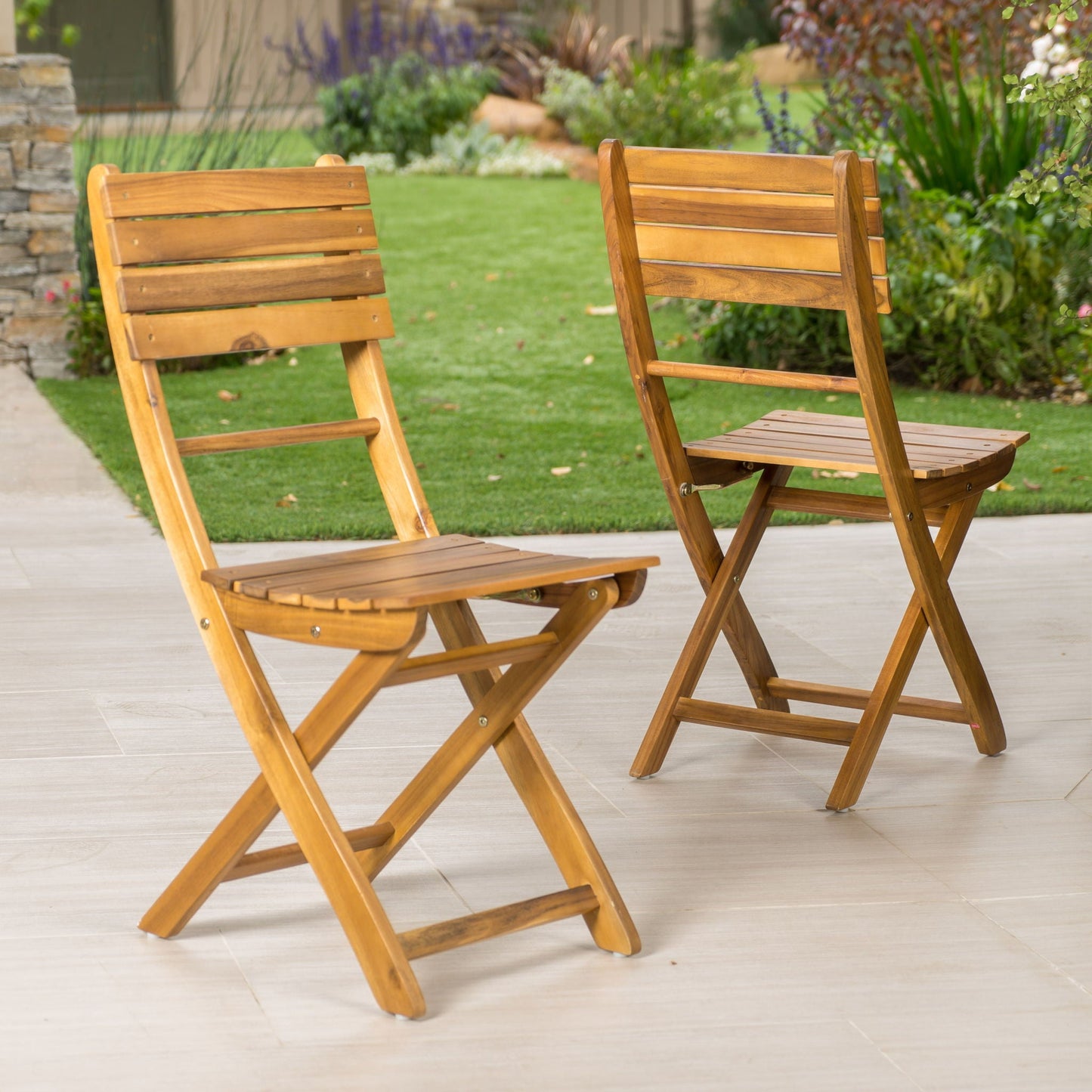 Outdoor Foldable Wood Dining Chair Set of Two