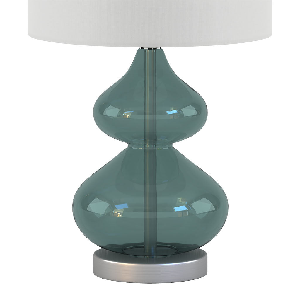 Ellipse curved glass table lamp pair in teal glass with white shade by HouseOfZazla on Tampa Home & Garden Store