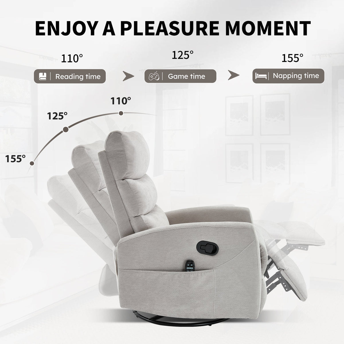 Heat Massage Manual Recliner Chair with Rocker and Swivel by HouseOfZazla in gray fabric on Tampa Home & Garden Store