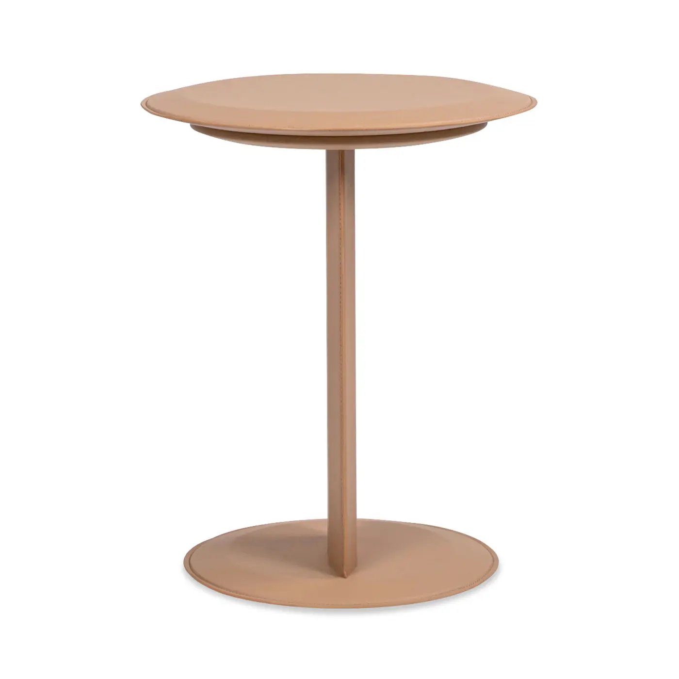 Mode Leatherette Round C-Shaped Sofa Side Table saddle brown with pedestal base on Tampa Home & Garden Store