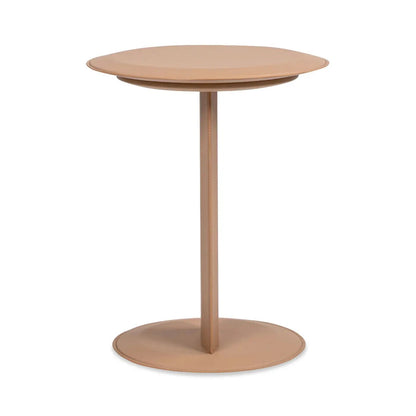 Mode Leatherette Round C-Shaped Sofa Side Table saddle brown with pedestal base on Tampa Home & Garden Store