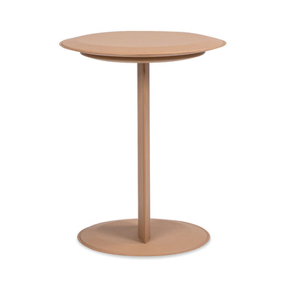 Leatherette C-shaped side table with saddle brown round top and pedestal base by HouseOfZazla on Tampa Home & Garden Store