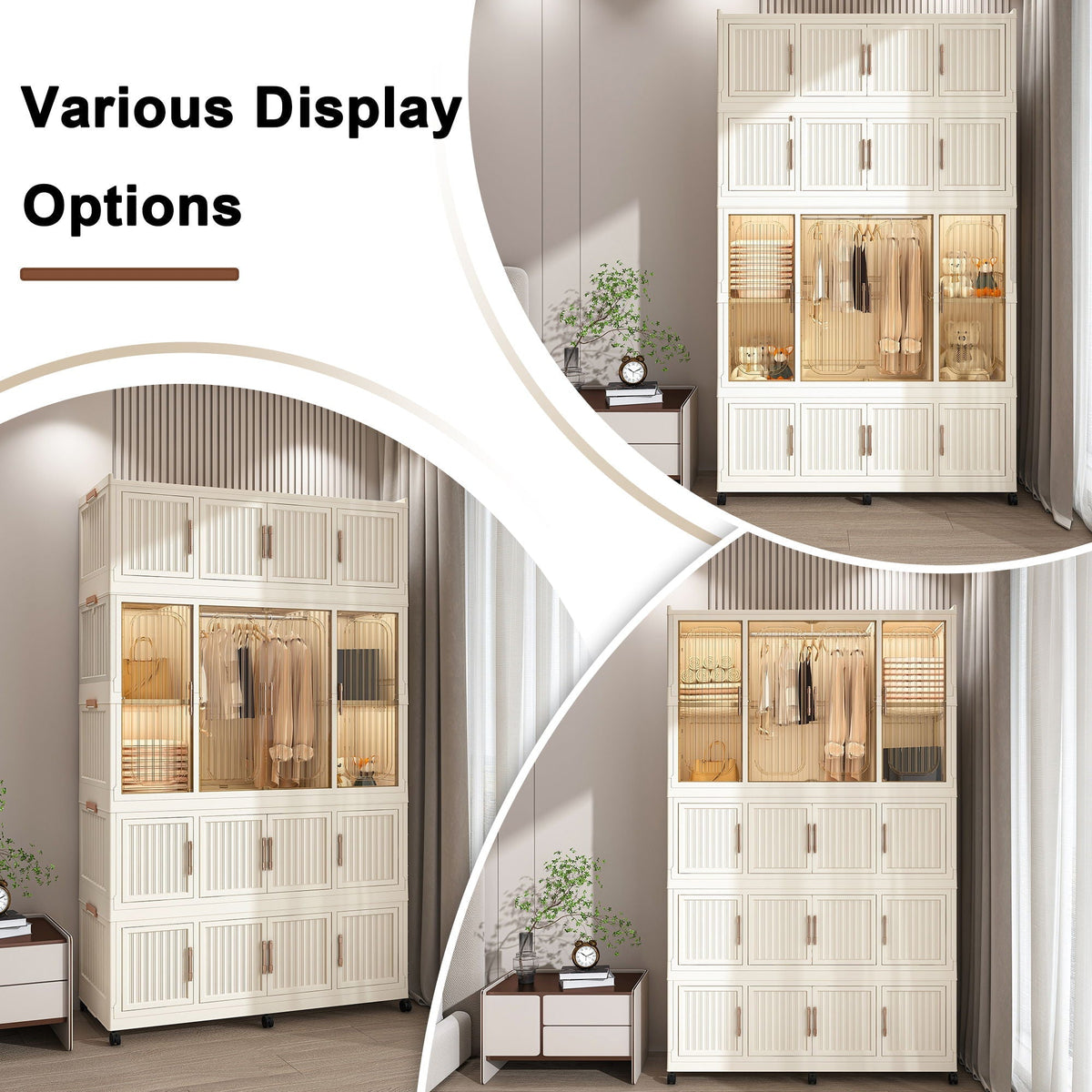 Wardrobe closet organizer HouseOfZazla with 17 magnetic doors in creamy white, triple unit on Tampa Home & Garden Store