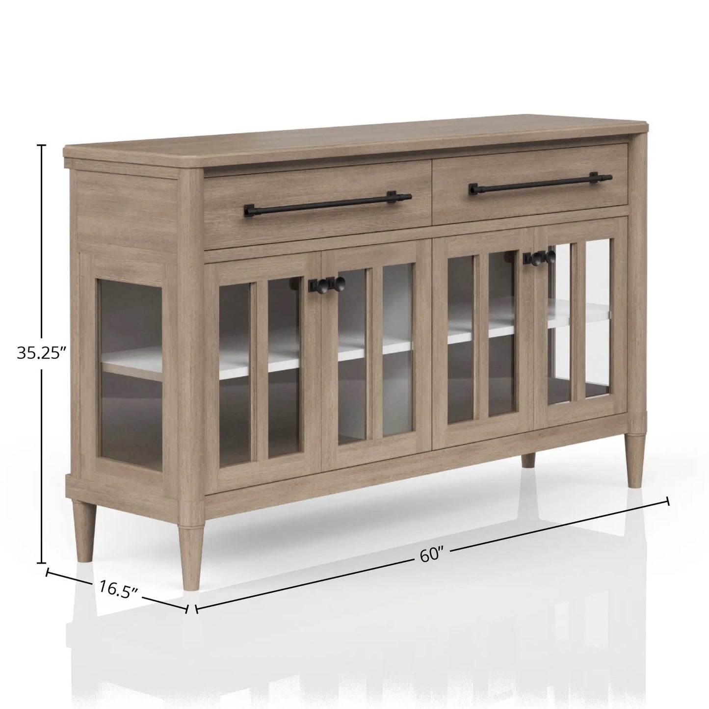 Power Ready Buffet With Glass Cabinet Doors Sand