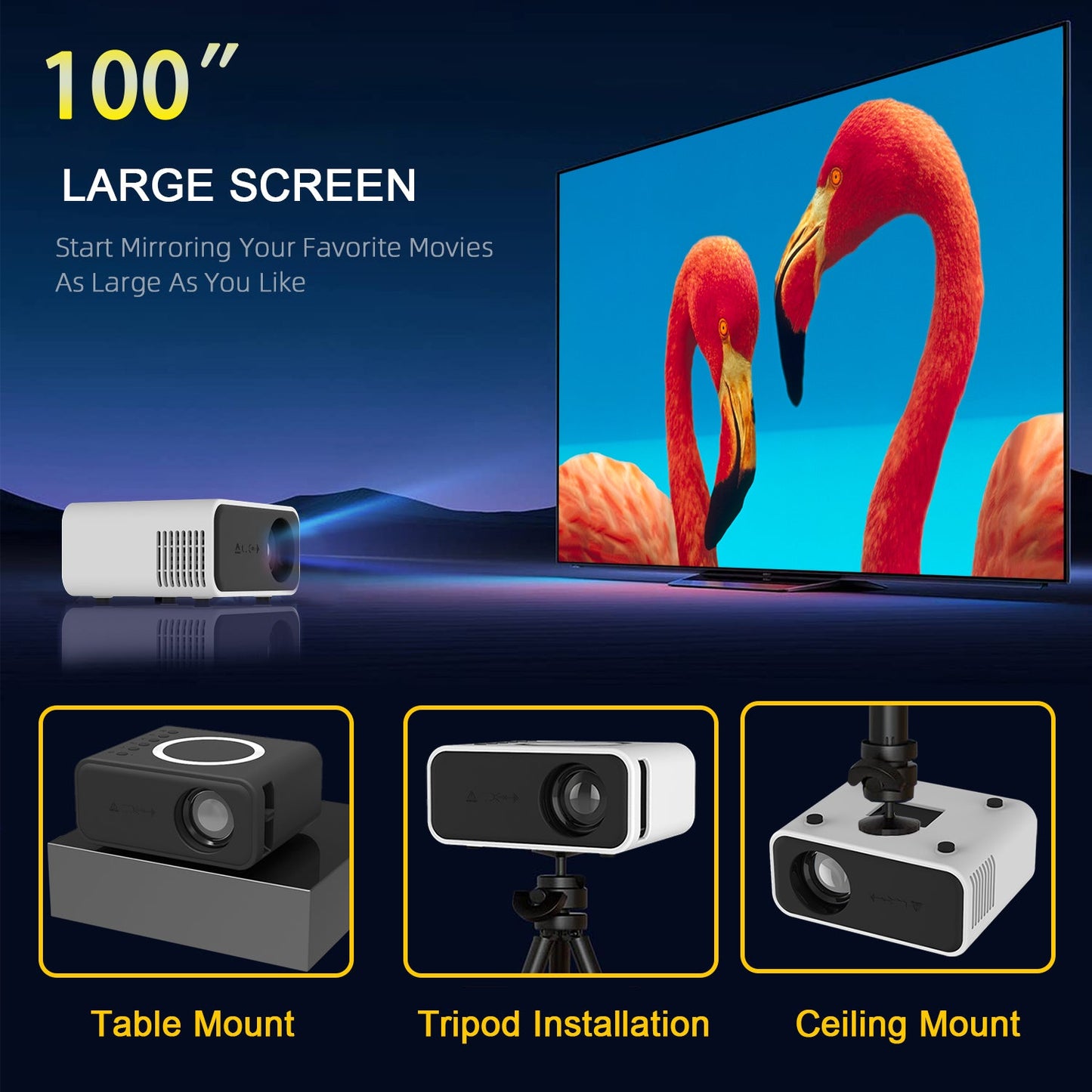 YT300 mobile video projector My Store white compact unit with 100 inch large screen display on Tampa Home & Garden Store