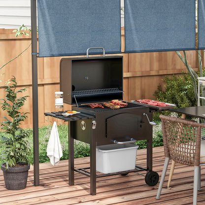 Outsunny charcoal grill with adjustable height and folding shelves, black steel unit on Tampa Home & Garden Store