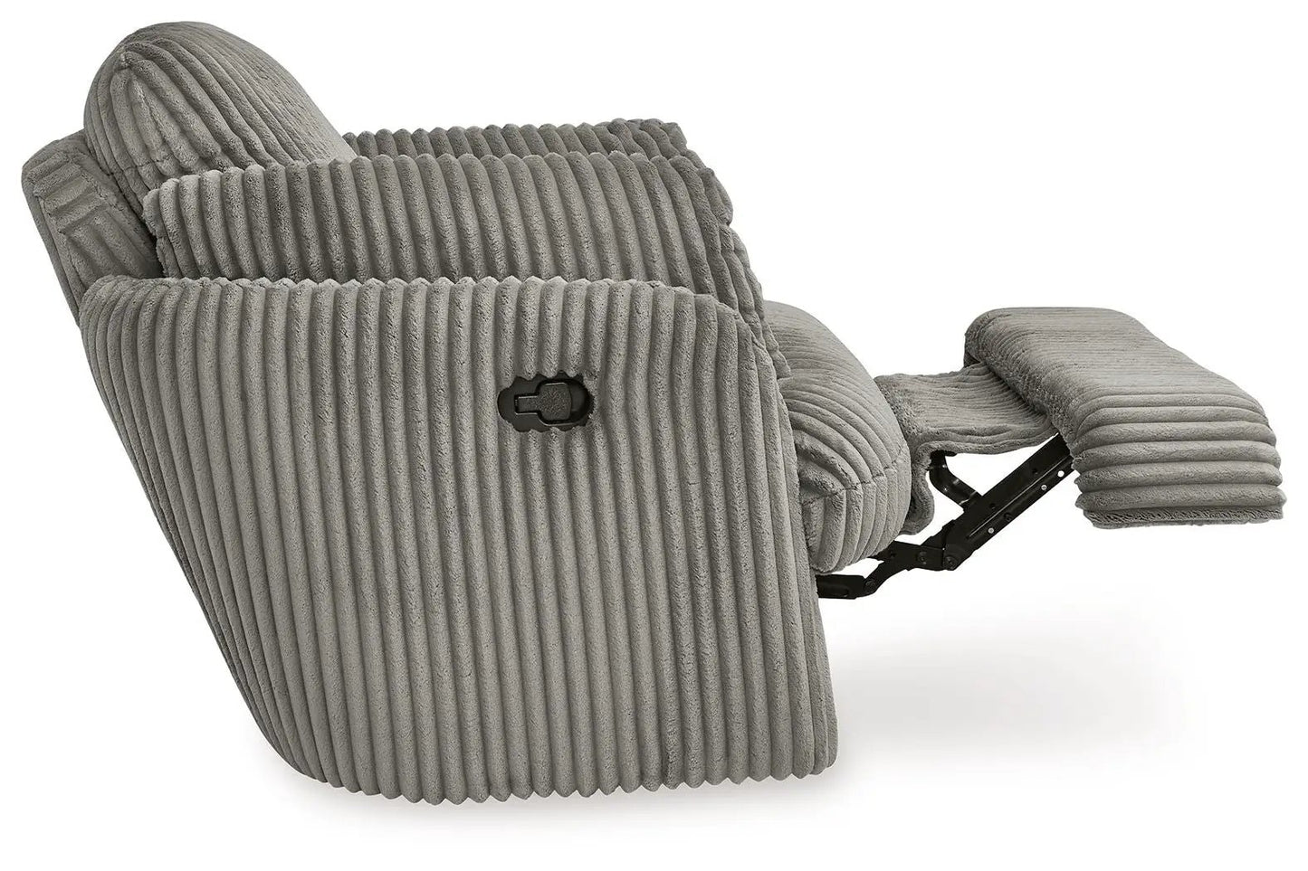 Tie-breaker Swivel Glider Recliner in gray ribbed fabric by Unique Piece Furniture on Tampa Home & Garden Store