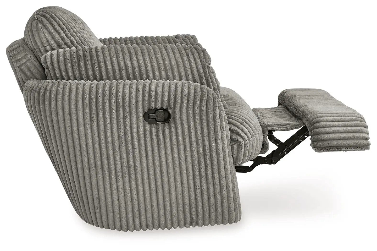 Tie-breaker Swivel Glider Recliner in gray ribbed fabric by Unique Piece Furniture on Tampa Home & Garden Store