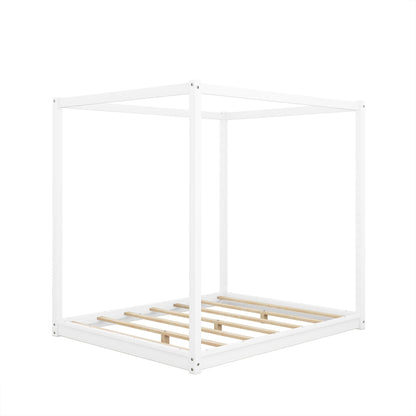 Wood canopy bed frame by HouseOfZazla, white finish with airflow slats and solid support legs on Tampa Home & Garden Store