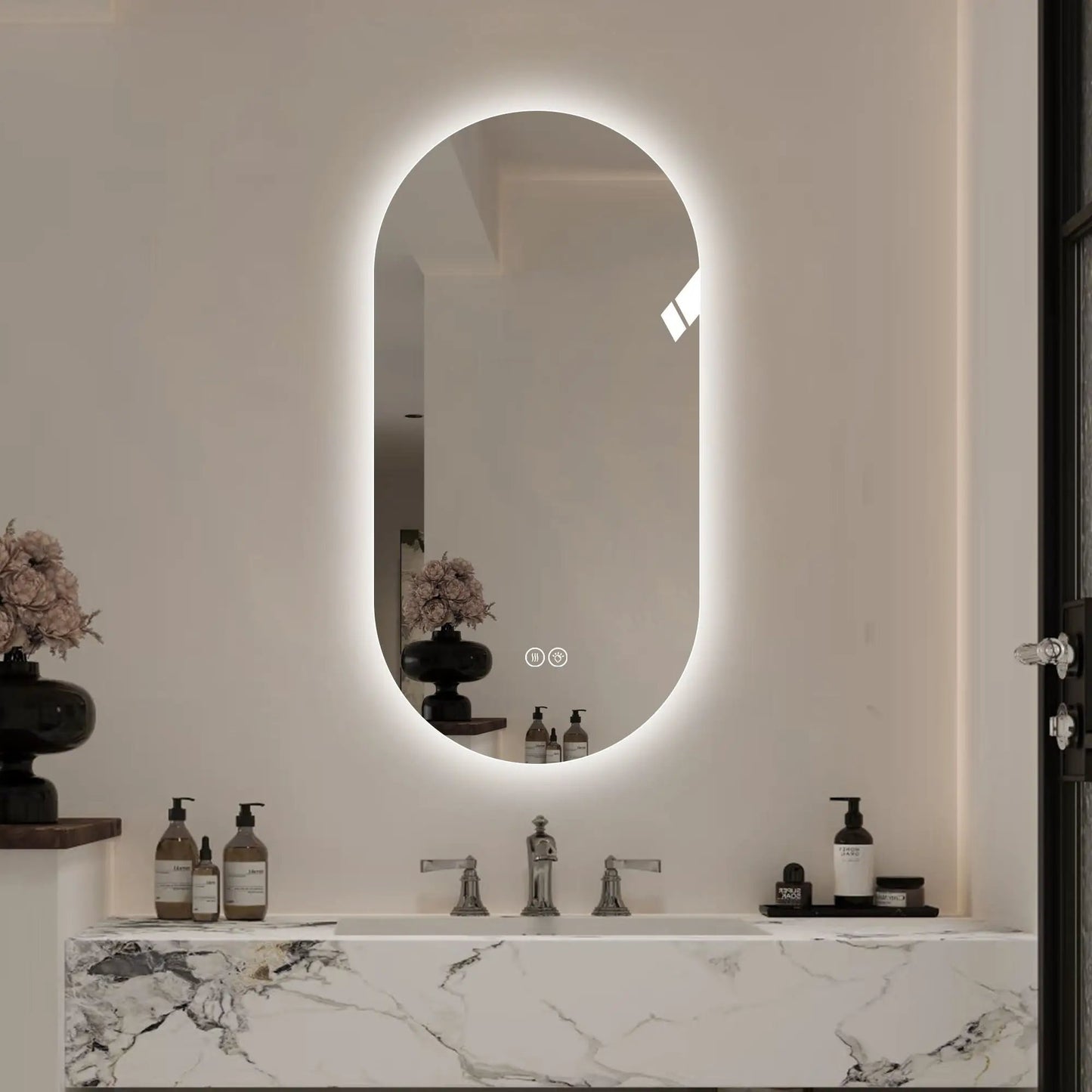 Smart wall-mounted LED touch screen mirror, oval backlit anti-fog, Unique Piece Furniture on Tampa Home & Garden Store